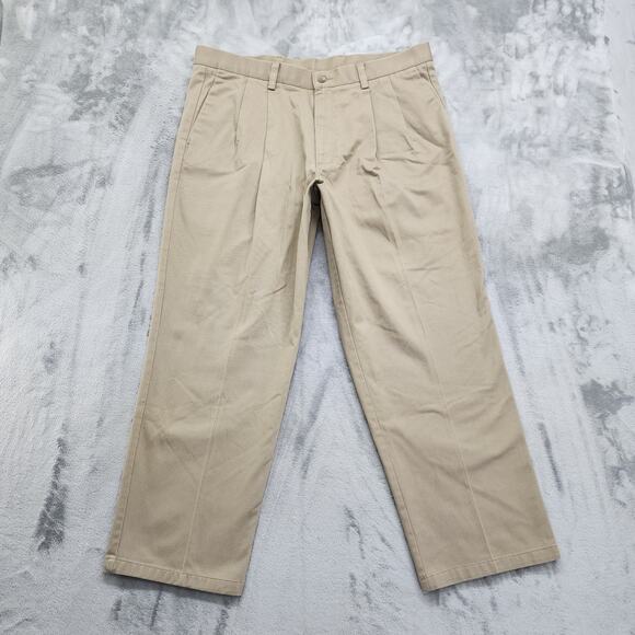 Dockers Pants Mens W38 L29 Tan Individual Fit Waistband Pleated Trouser Preppy - Picture 1 of 11